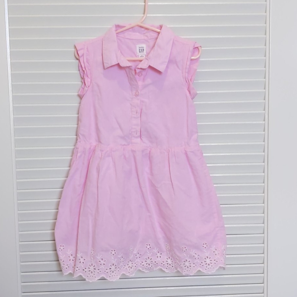 Baby Gap Cotton Shirt Dress Pink Eyelet Trim